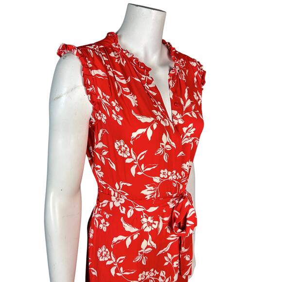 HOBBS London Dress size 6 Red Floral long line Elsa Ruffled Midi Country Office - Picture 3 of 14